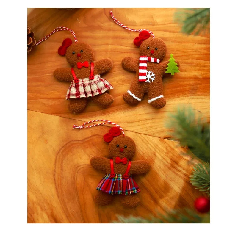 3PCS Christmas Gingerbread Man Hanging Ornaments – Plush Fuzzy Xmas Tree Pendants for Kids, Home Décor & Holiday Gifts