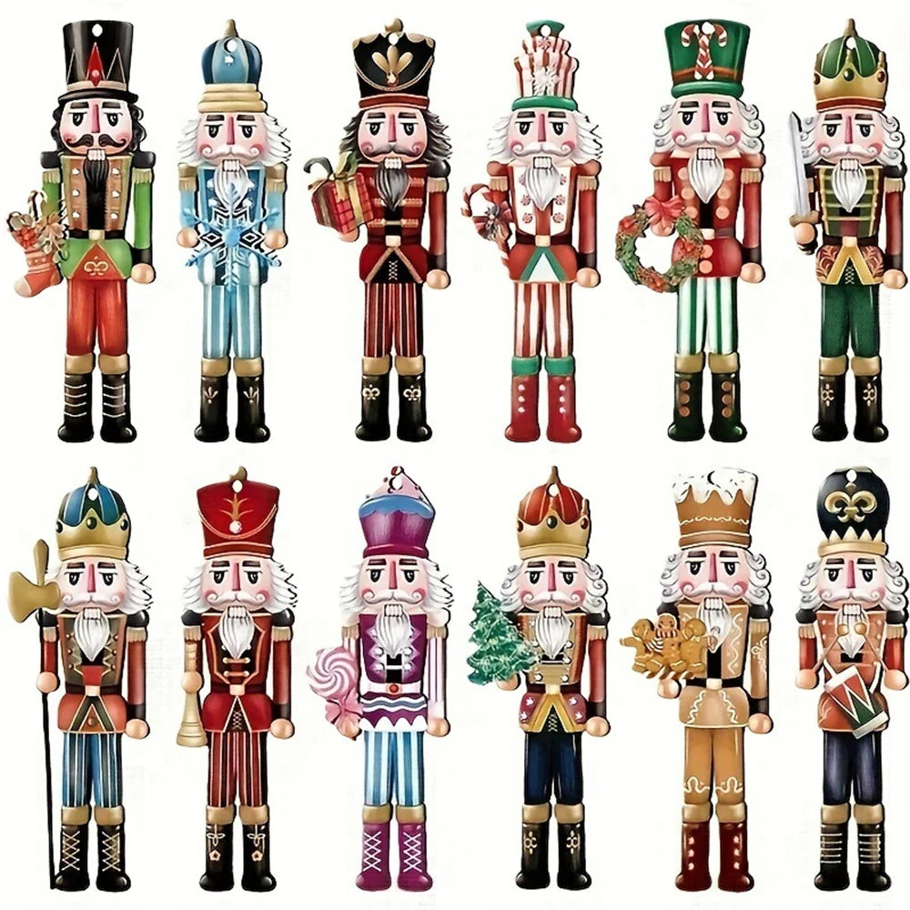 Mini Nutcracker Christmas Ornaments – 12pcs Wooden Xmas Tree Hanging Decor