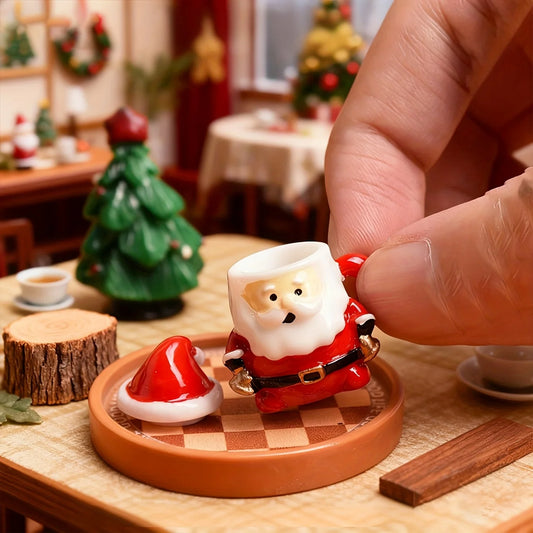 Mini Santa Claus Teacup Figurines – Cute Resin Christmas Miniatures for Home & Garden Decor