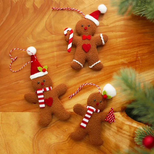 3PCS Christmas Gingerbread Man Hanging Ornaments – Plush Fuzzy Xmas Tree Pendants for Kids, Home Décor & Holiday Gifts