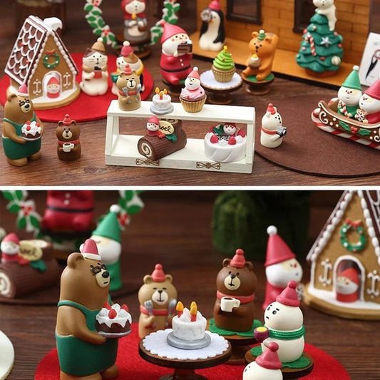 Mini Christmas Animal Figurines – Resin Woodland Holiday Decor for Shelf, Table & Gift Sets